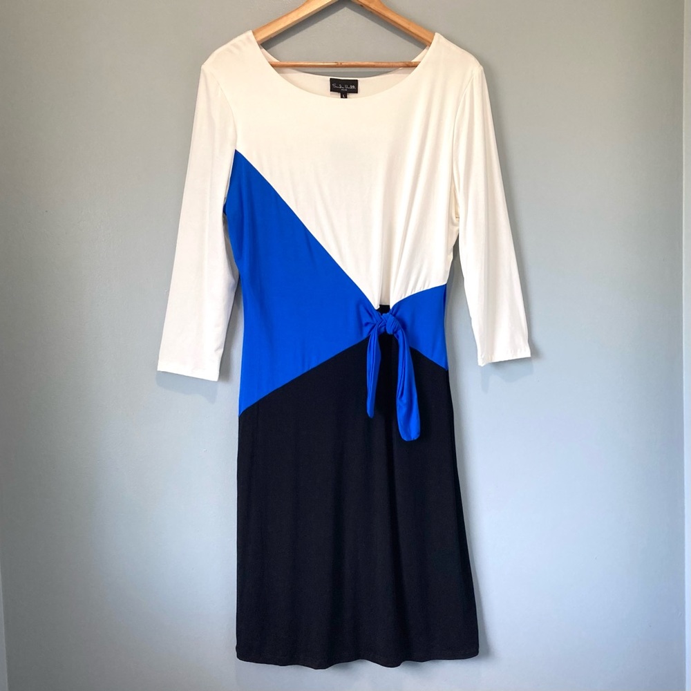 Colourblock Tie-Waist Long Sleeve Stretchy Dress BNWT Sandra Venditti